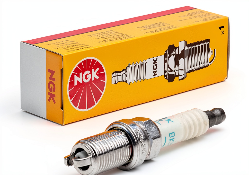 NGK BKR7EKC-N spark plug installed in a car engine