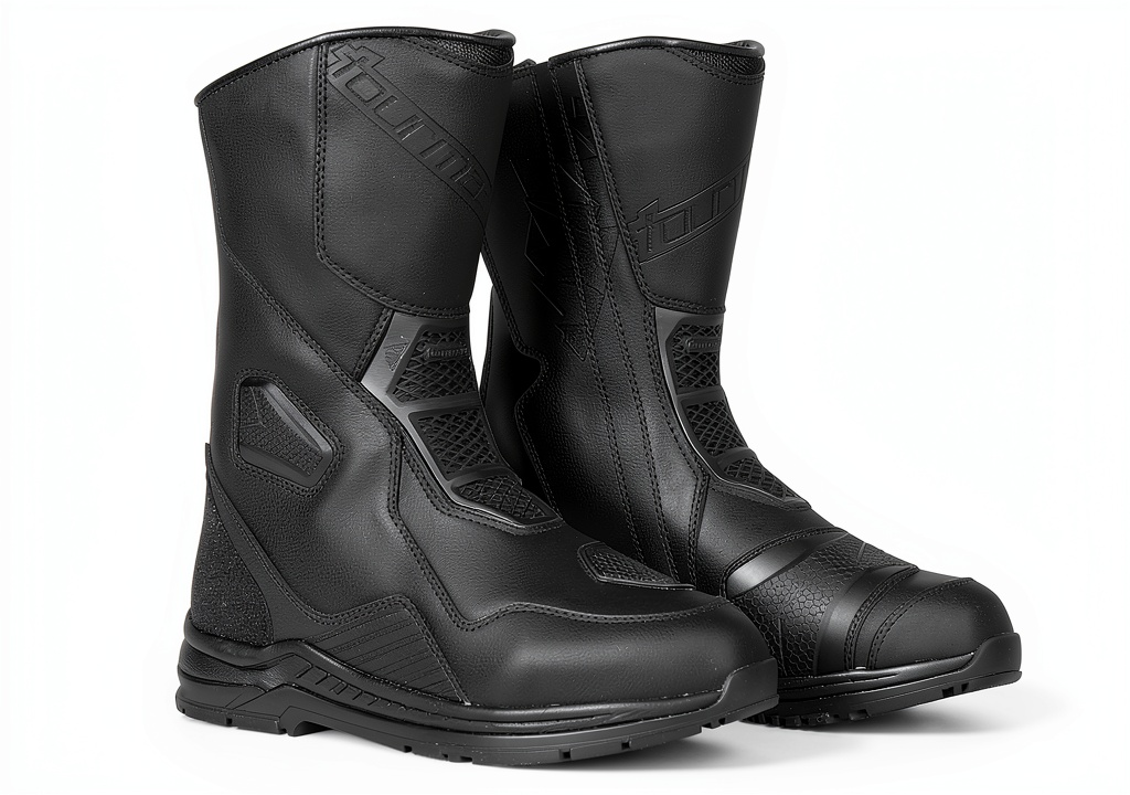 Tourmaster Helix boots on a rainy road