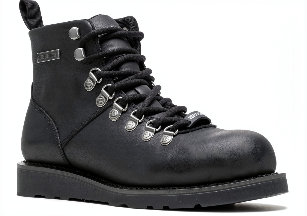 Woman wearing Wolverine motorcycle boots on a rainy road