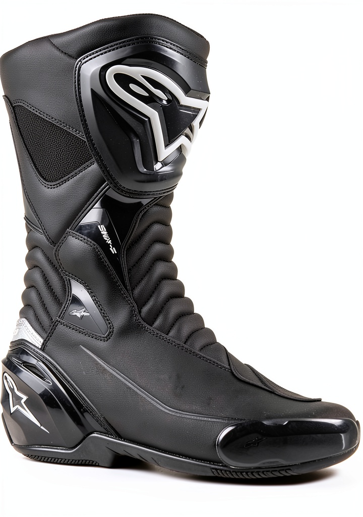 Rider wearing Alpinestars motorcycle boots on a winding road