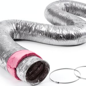 VEVOR Insulated Flexible Duct 8" x 25 Ft R-6.0，Energy-Efficient 3-Layer HVAC Hose with 2 Clamps for HVAC & Exhaust Ductwork-0