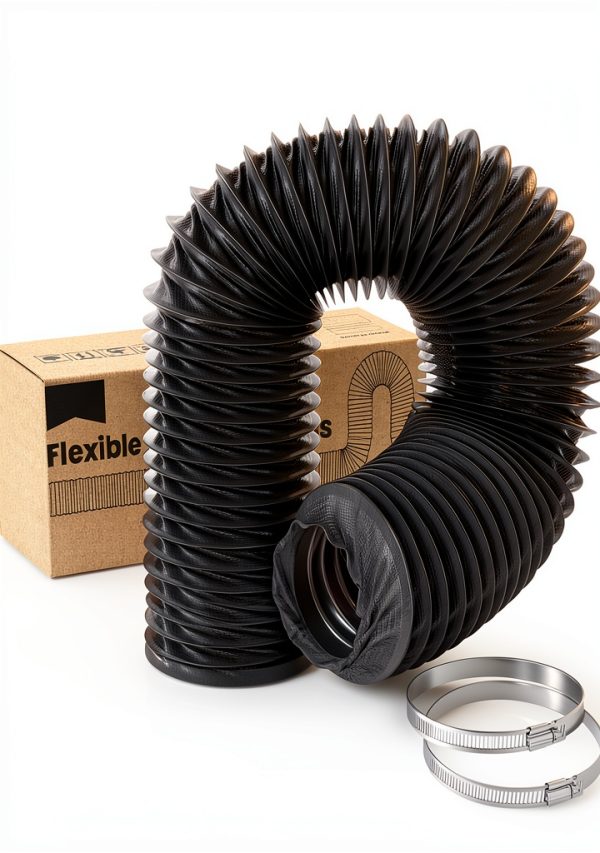 3 Inch Duct Hose HG Power Nylon HVAC Duct 8FT Black with 2 Clamps-0