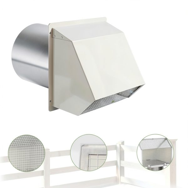 8 Inch Hooded Wall Vent with Screen and Damper,Outdoor Wall Exhaust Vent Cover Wall Cap for Exterior Kitchen Range Hood Ventilation Dryer HVAC Duct Air Exhaust, Galvanized Steel, White-2