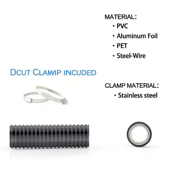 3 Inch 8 Feet Dryer Vent Hose,Flexible Insulated Air Ducting,Diesel Heater Hose PVC Aluminum Foil with 2 Clamps for HVAC Ventilation(Black)-1