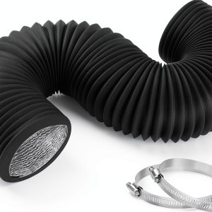 3 Inch 8 Feet Dryer Vent Hose,Flexible Insulated Air Ducting,Diesel Heater Hose PVC Aluminum Foil with 2 Clamps for HVAC Ventilation(Black)-0
