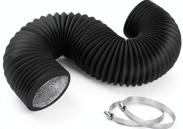 3 Inch 8 Feet Dryer Vent Hose,Flexible Insulated Air Ducting,Diesel Heater Hose PVC Aluminum Foil with 2 Clamps for HVAC Ventilation(Black)-0