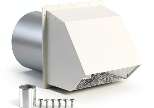 8 Inch Hooded Wall Vent with Screen and Damper,Outdoor Wall Exhaust Vent Cover Wall Cap for Exterior Kitchen Range Hood Ventilation Dryer HVAC Duct Air Exhaust, Galvanized Steel, White-0